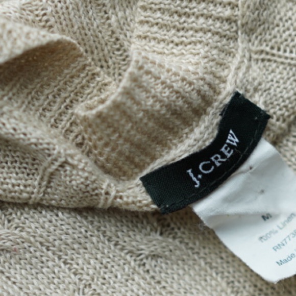 JCREW Linen 3/4 Sleeve Cable Knit V-Neck Sweater in Tan - Size Medium - Picture 6 of 6